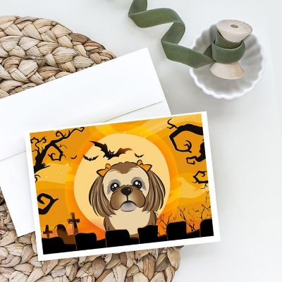 Caroline's Treasures Halloween, Halloween Chocolate Brown Shih Tzu Greeting Cards and Envelopes Pack of 8, 7 x 5, Dogs Image 1