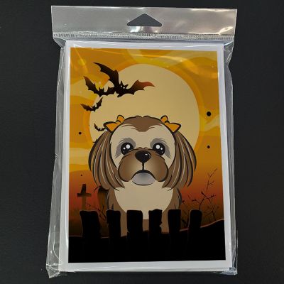 Caroline's Treasures Halloween, Halloween Chocolate Brown Shih Tzu Greeting Cards and Envelopes Pack of 8, 7 x 5, Dogs Image 2