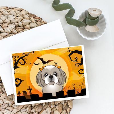 Caroline's Treasures Halloween, Halloween Gray Silver Shih Tzu Greeting Cards and Envelopes Pack of 8, 7 x 5, Dogs Image 1