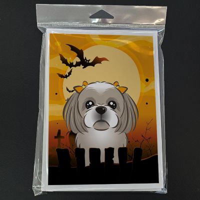 Caroline's Treasures Halloween, Halloween Gray Silver Shih Tzu Greeting Cards and Envelopes Pack of 8, 7 x 5, Dogs Image 2
