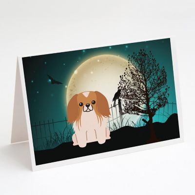 Caroline's Treasures Halloween, Halloween Scary Pekingese Red White Greeting Cards and Envelopes Pack of 8, 7 x 5, Dogs Image 1