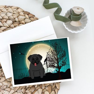 Caroline's Treasures Halloween, Halloween Scary Pug Black Greeting Cards and Envelopes Pack of 8, 7 x 5, Dogs Image 1