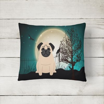 Caroline's Treasures Halloween, Halloween Scary Pug Fawn Canvas Fabric Decorative Pillow, 12 x 16, Dogs Image 1