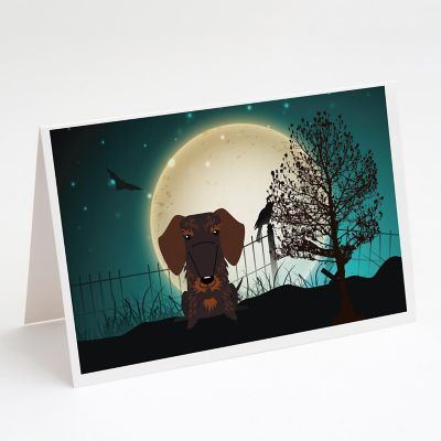 Caroline's Treasures Halloween, Halloween Scary Wire Haired Dachshund Chocolate Greeting Cards and Envelopes Pack of 8, 7 x 5, Dogs Image 1