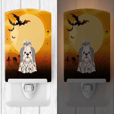 Caroline's Treasures Halloween, Halloween Shih Tzu Silver White Ceramic Night Light, 4 x 6, Dogs Image 1