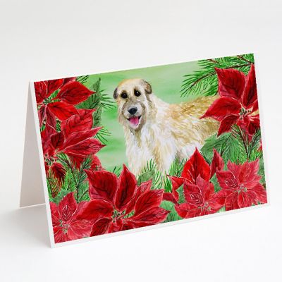 Caroline's Treasures Irish Wolfhound Poinsettas Greeting Cards and Envelopes Pack of 8, 7 x 5, Dogs Image 1