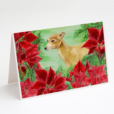 Caroline's Treasures Italian Greyhound Poinsettas Greeting Cards and Envelopes Pack of 8, 7 x 5, Dogs Image 1