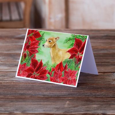 Caroline's Treasures Italian Greyhound Poinsettas Greeting Cards and Envelopes Pack of 8, 7 x 5, Dogs Image 1