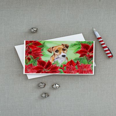 Caroline's Treasures Jack Russell Terrier #2 Poinsettas Greeting Cards and Envelopes Pack of 8, 7 x 5, Dogs Image 2
