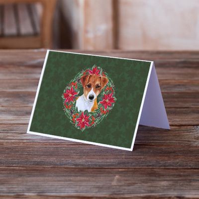 Caroline's Treasures Jack Russell Terrier Poinsetta Wreath Greeting Cards and Envelopes Pack of 8, 7 x 5, Dogs Image 1