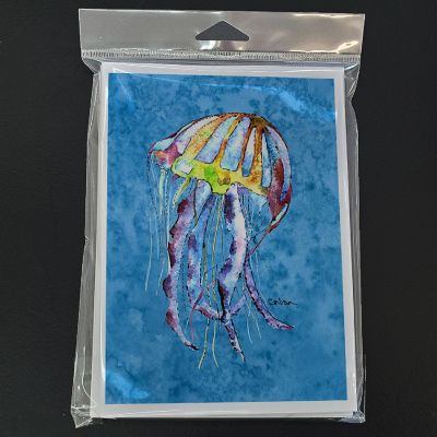 Caroline's Treasures Jelly Fish on Blue Greeting Cards and Envelopes Pack of 8, 7 x 5, Fish Image 2