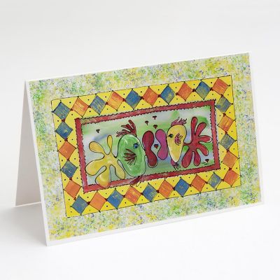 Caroline's Treasures Kissing Fish Yellow and Green Greeting Cards and Envelopes Pack of 8, 7 x 5, Fish Image 1