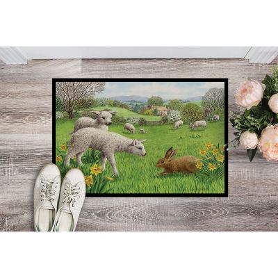 Caroline's Treasures Lambs, Sheep and Rabbit Hare Indoor or Outdoor Mat 24x36, 36 x 24, Farm Animals Image 1