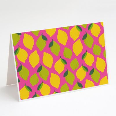 Caroline's Treasures Lemons and Limes on Pink Greeting Cards and Envelopes Pack of 8, 7 x 5, Food Image 1