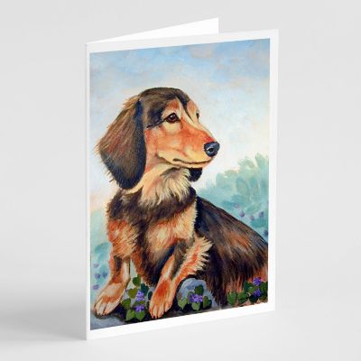 Caroline's Treasures Long Hair Chocolate and Cream Dachshund Greeting Cards and Envelopes Pack of 8, 7 x 5, Dogs Image 1