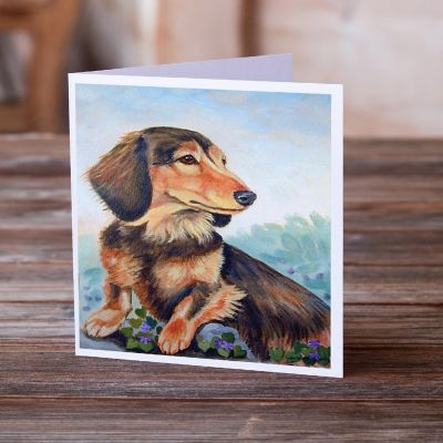 Caroline's Treasures Long Hair Chocolate and Cream Dachshund Greeting Cards and Envelopes Pack of 8, 7 x 5, Dogs Image 1