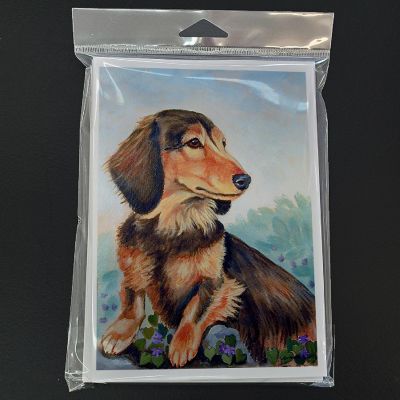 Caroline's Treasures Long Hair Chocolate and Cream Dachshund Greeting Cards and Envelopes Pack of 8, 7 x 5, Dogs Image 2