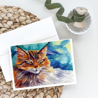 Caroline's Treasures Maine Coon Cat Watching you Greeting Cards and Envelopes Pack of 8, 7 x 5, Cats Image 1