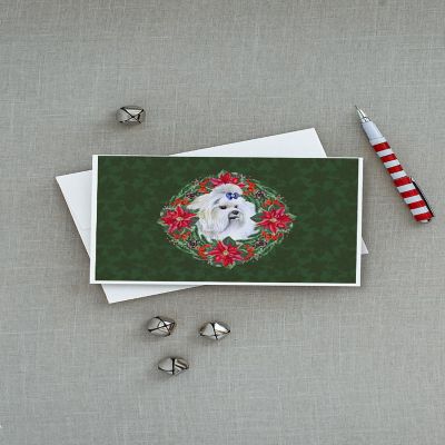 Caroline's Treasures Maltese Poinsetta Wreath Greeting Cards and Envelopes Pack of 8, 7 x 5, Dogs Image 2