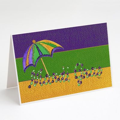 Caroline's Treasures Mardi Gras, Mardi Gras Beads and Umbrella Greeting Cards and Envelopes Pack of 8, 7 x 5, New Orleans Image 1