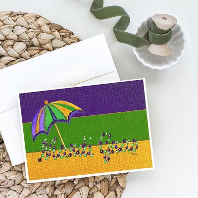 Caroline's Treasures Mardi Gras, Mardi Gras Beads and Umbrella Greeting Cards and Envelopes Pack of 8, 7 x 5, New Orleans Image 1