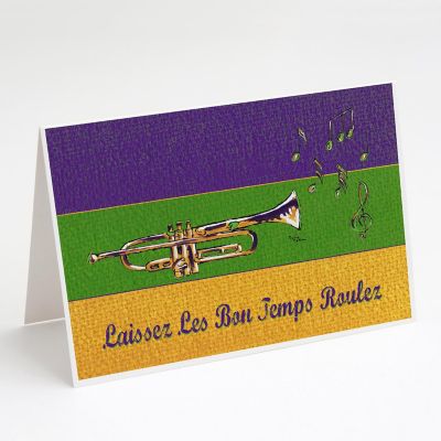Caroline's Treasures Mardi Gras, Mardi Gras Jazz Trumpet Greeting Cards and Envelopes Pack of 8, 7 x 5, New Orleans Image 1