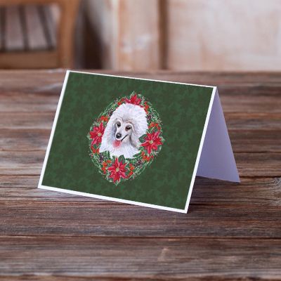 Caroline's Treasures Medium White Poodle Poinsetta Wreath Greeting Cards and Envelopes Pack of 8, 7 x 5, Dogs Image 1
