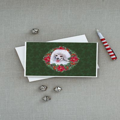 Caroline's Treasures Medium White Poodle Poinsetta Wreath Greeting Cards and Envelopes Pack of 8, 7 x 5, Dogs Image 2