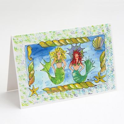 Caroline's Treasures Mermaid Blonde and Red Head Greeting Cards and Envelopes Pack of 8, 7 x 5, Fantasy Image 1