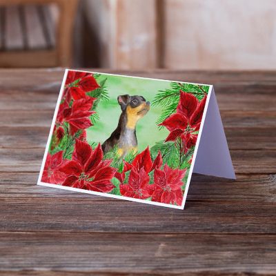 Caroline's Treasures Miniature Pinscher #2 Poinsettas Greeting Cards and Envelopes Pack of 8, 7 x 5, Dogs Image 1