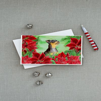 Caroline's Treasures Miniature Pinscher #2 Poinsettas Greeting Cards and Envelopes Pack of 8, 7 x 5, Dogs Image 2