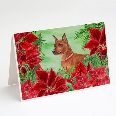 Caroline's Treasures Miniature Pinscher Poinsettas Greeting Cards and Envelopes Pack of 8, 7 x 5, Dogs Image 1