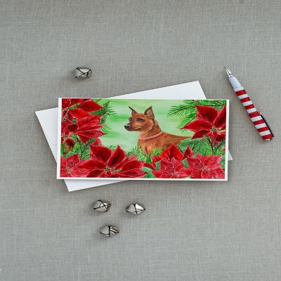 Caroline's Treasures Miniature Pinscher Poinsettas Greeting Cards and Envelopes Pack of 8, 7 x 5, Dogs Image 2