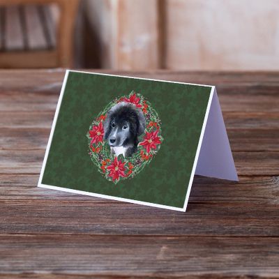 Caroline's Treasures Newfoundland Puppy Poinsetta Wreath Greeting Cards and Envelopes Pack of 8, 7 x 5, Dogs Image 1