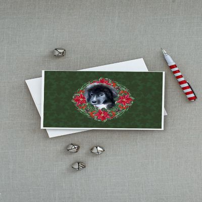 Caroline's Treasures Newfoundland Puppy Poinsetta Wreath Greeting Cards and Envelopes Pack of 8, 7 x 5, Dogs Image 2