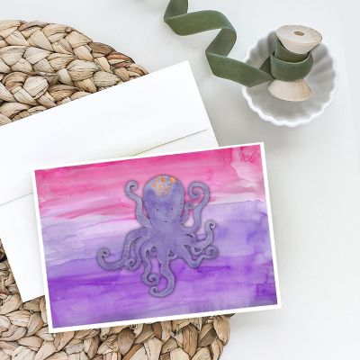 Caroline's Treasures Octopus Watercolor Greeting Cards and Envelopes Pack of 8, 7 x 5, Fish Image 1