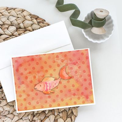 Caroline's Treasures Orange Fish Watercolor Greeting Cards and Envelopes Pack of 8, 7 x 5, Fish Image 1
