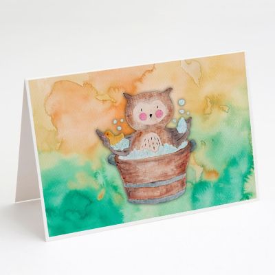Caroline's Treasures Owl Bathing Watercolor Greeting Cards and Envelopes Pack of 8, 7 x 5, Birds Image 1