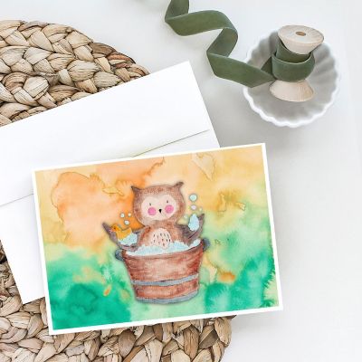 Caroline's Treasures Owl Bathing Watercolor Greeting Cards and Envelopes Pack of 8, 7 x 5, Birds Image 1