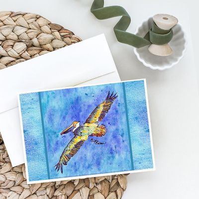 Caroline's Treasures Pelican Fyling on Blue Greeting Cards and Envelopes Pack of 8, 7 x 5, Birds Image 1