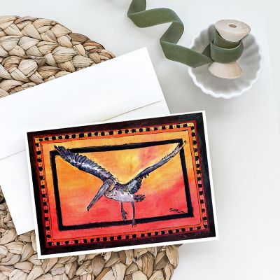 Caroline's Treasures Pelican Orange Sky Greeting Cards and Envelopes Pack of 8, 7 x 5, Birds Image 1