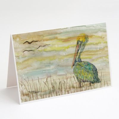 Caroline's Treasures Pelican Yellow Sky Greeting Cards and Envelopes Pack of 8, 7 x 5, Birds Image 1