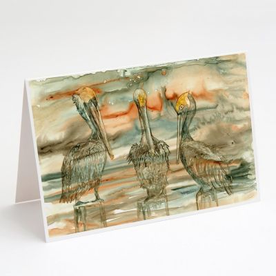 Caroline's Treasures Pelicans on their perch Abstract Greeting Cards and Envelopes Pack of 8, 7 x 5, Birds Image 1