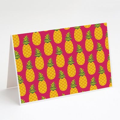 Caroline's Treasures Pineapples on Pink Greeting Cards and Envelopes Pack of 8, 7 x 5, Food Image 1