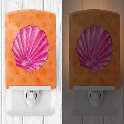 Caroline's Treasures Pink Sea Shell Orange Polkadot Ceramic Night Light, 4 x 6, Nautical Image 1