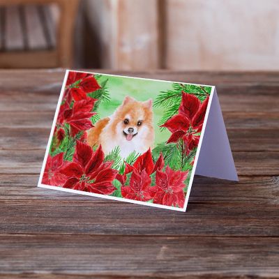 Caroline's Treasures Pomeranian #2 Poinsettas Greeting Cards and Envelopes Pack of 8, 7 x 5, Dogs Image 1