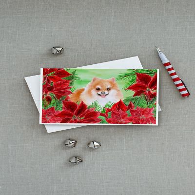 Caroline's Treasures Pomeranian #2 Poinsettas Greeting Cards and Envelopes Pack of 8, 7 x 5, Dogs Image 2