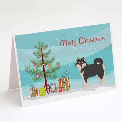 Caroline's Treasures Pomsky #1 Christmas Tree Greeting Cards and Envelopes Pack of 8, 7 x 5, Dogs Image 1