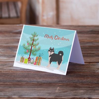 Caroline's Treasures Pomsky #1 Christmas Tree Greeting Cards and Envelopes Pack of 8, 7 x 5, Dogs Image 1