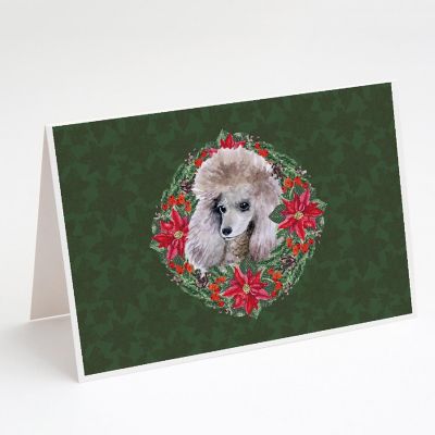 Caroline's Treasures Poodle Poinsetta Wreath Greeting Cards and Envelopes Pack of 8, 7 x 5, Dogs Image 1